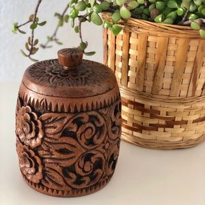 Hand carved wooden canister